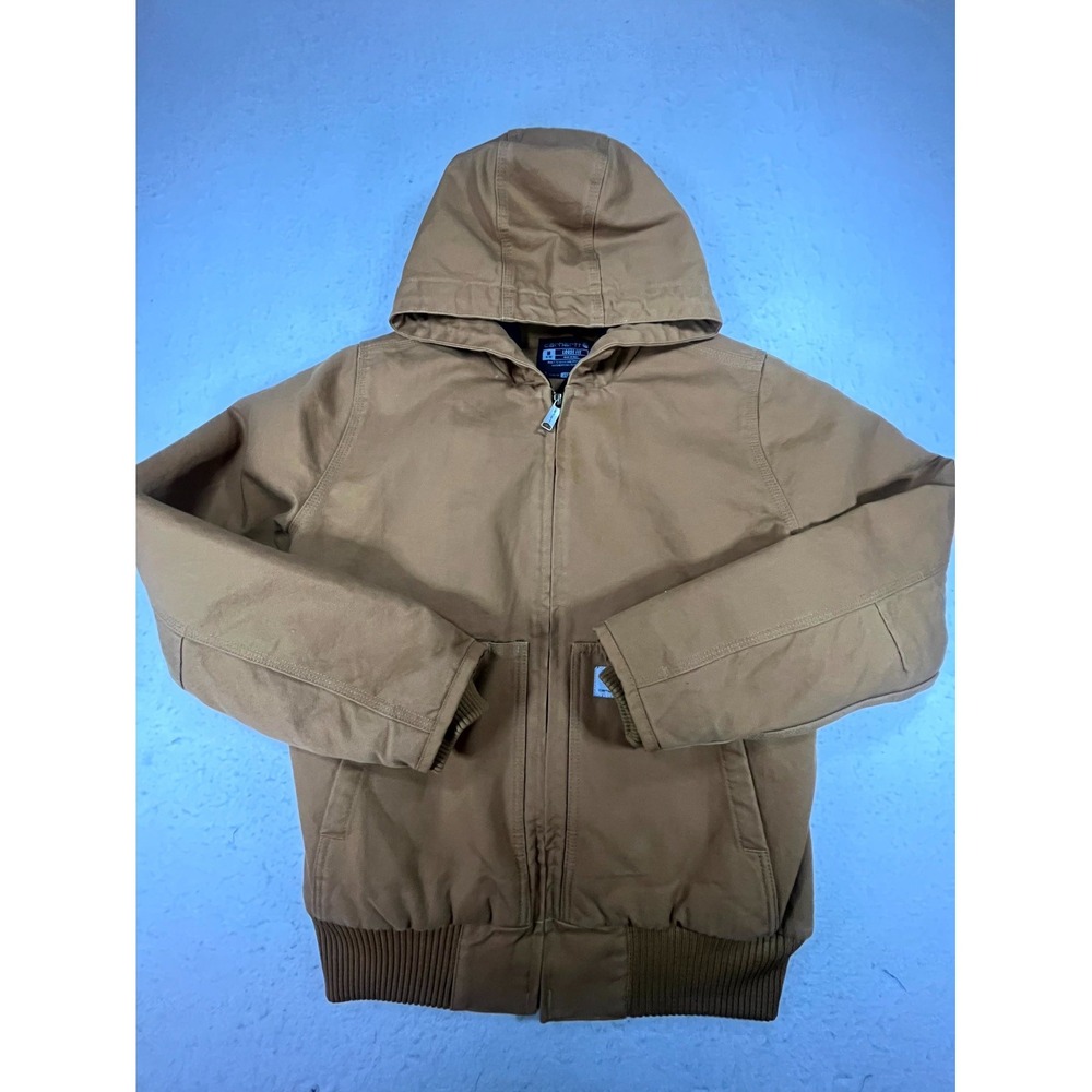 Carhartt Active Jacket Womens Medium Brown Washed Duck Drawstring Full Zip